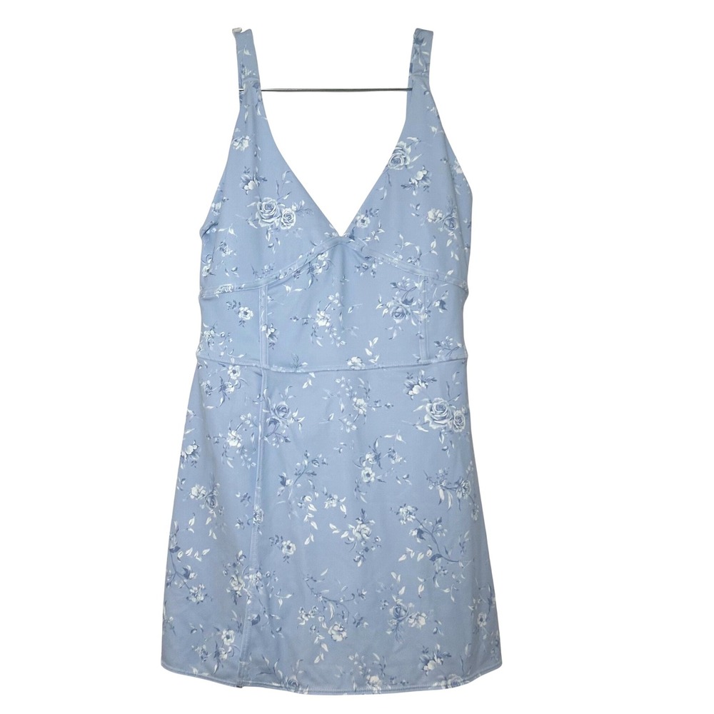 AS Revival Blue Floral Activewear Dress with Built-in Shorts Romper Sz M boho